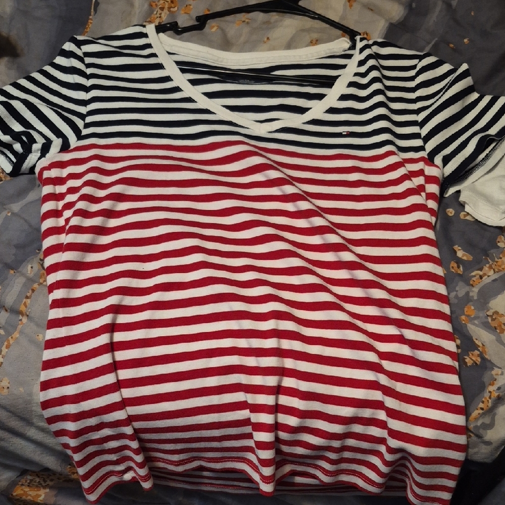 Tommy Hilfiger Navy and White Striped Shirt